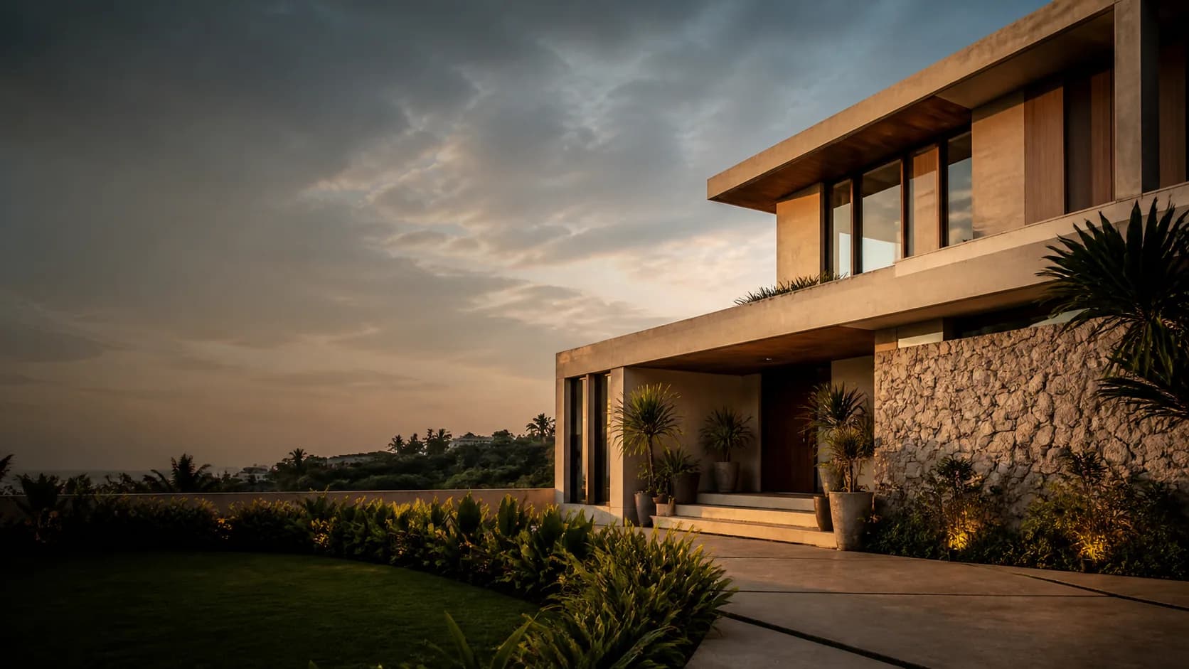 Contemporary tropical residence at golden hour