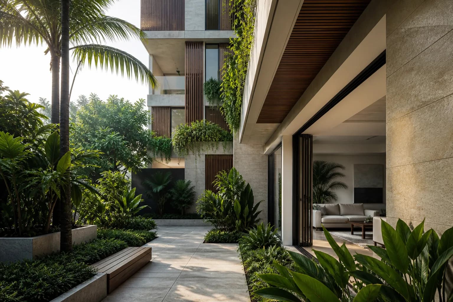 Tropical-modern apartment courtyard
